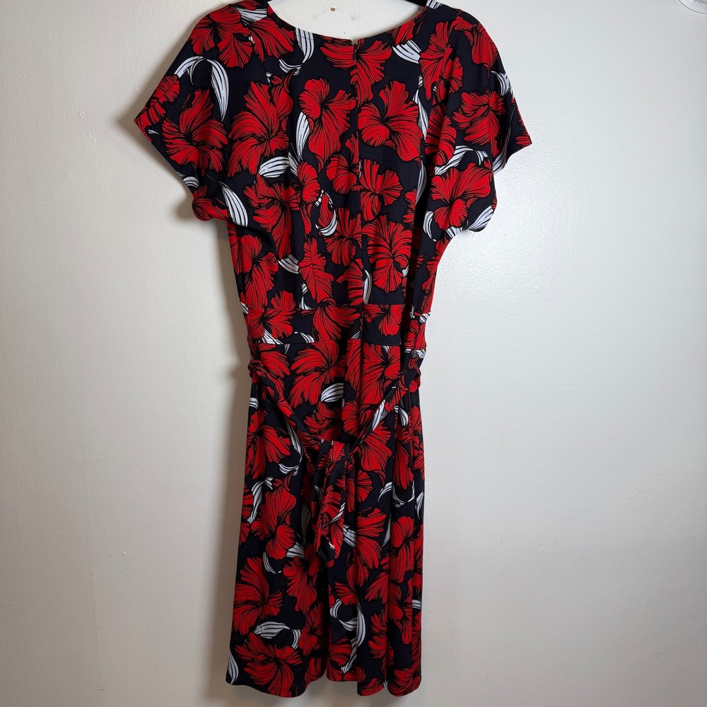 Lane Bryant Women Floral‎ Print V Neck Short Sleeve Belted Midi Dress Size 14 - Picture 3 of 9